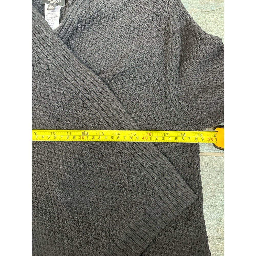 Talbots Cardigan Sweater Womens Petite Medium Black Wool Cotton Blend Open Front - Picture 6 of 7